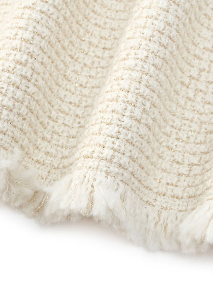 Wool Blend Tweed Fringe Hem Women Mini Skirt