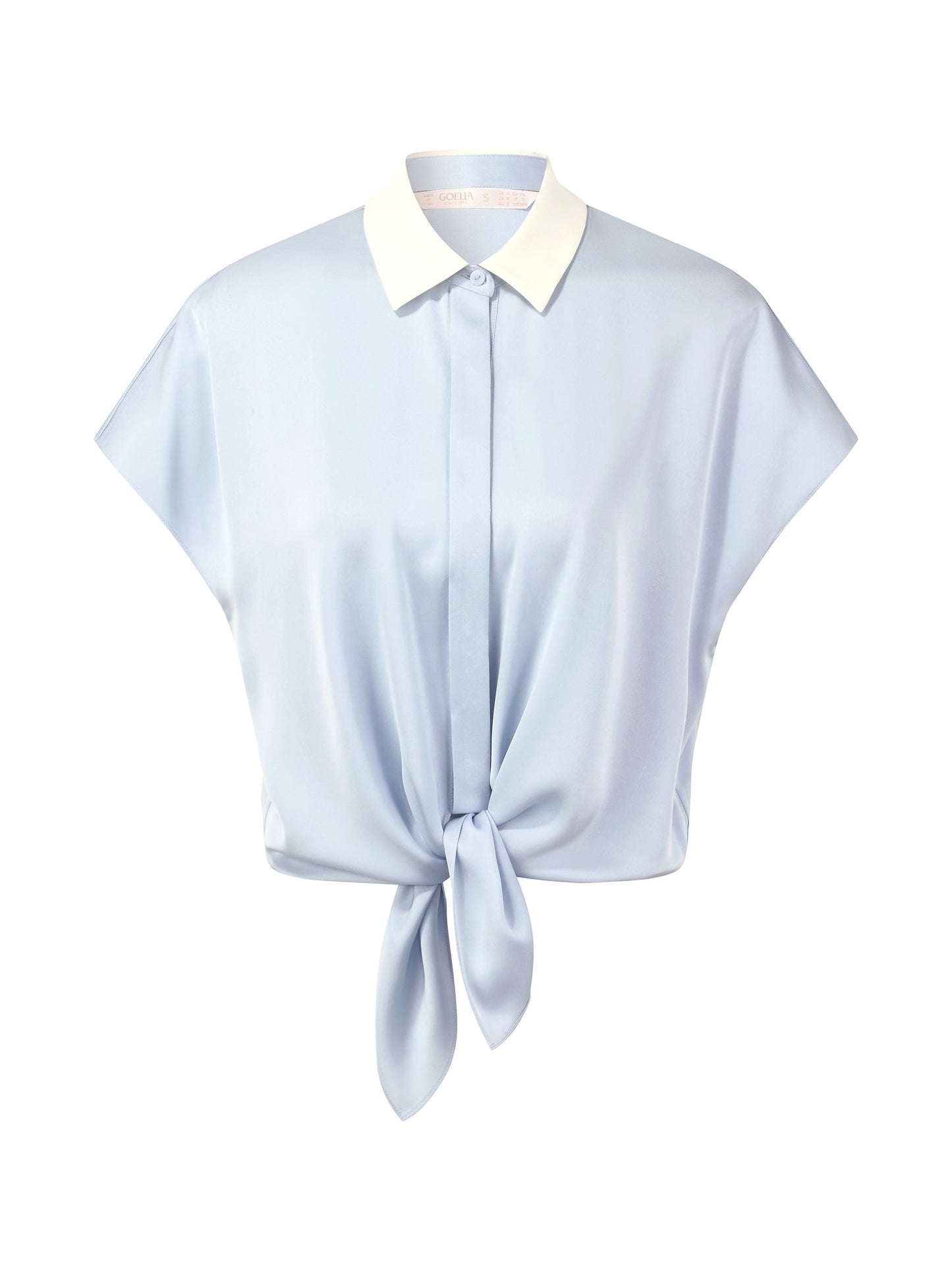 22MM Mulberry Silk Contrast Collar Tie Front Women Shirt
