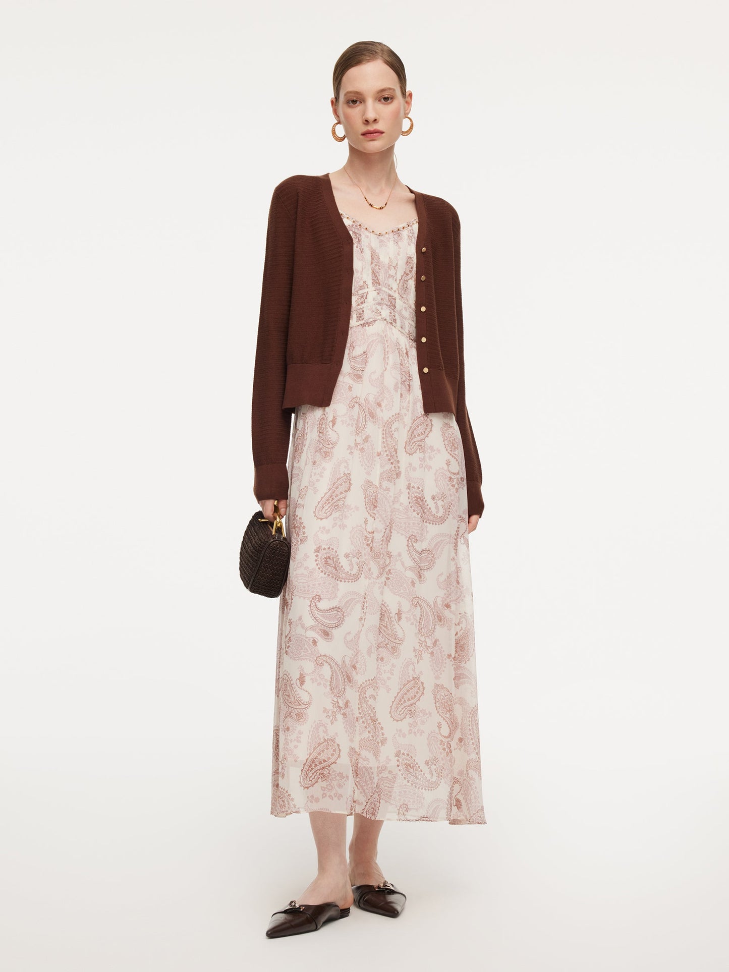 10MM Mulberry Silk Paisley Print Women Strap Maxi Dress