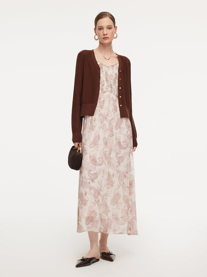 10MM Mulberry Silk Paisley Print Women Strap Maxi Dress