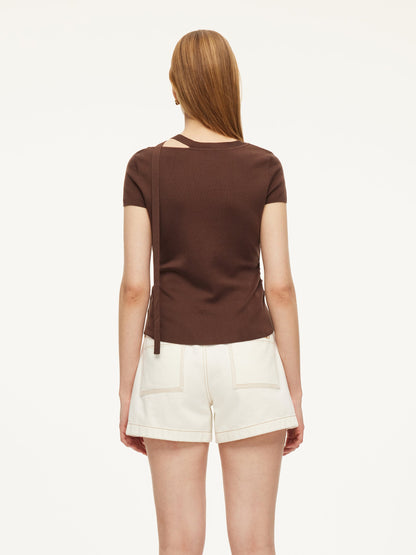 Triacetate Lyocell Blend Women Ribbon Knit Top