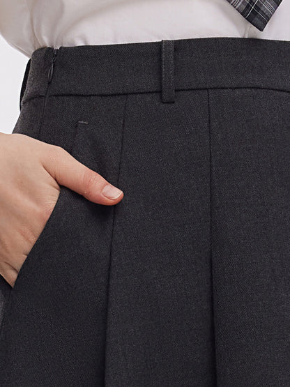 Worsted Wool Blend Pleated A-Line Women Culotte Skirt