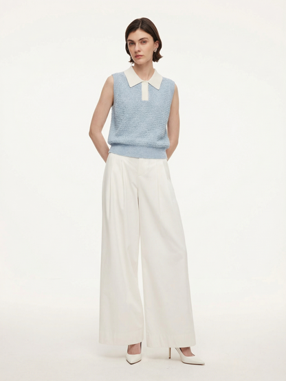 Contrast Collar Women Knit Polo Tank Top