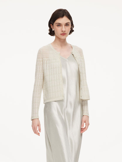 Acetate Cotton Blend Gradient Jacquard Women Openwork Cardigan