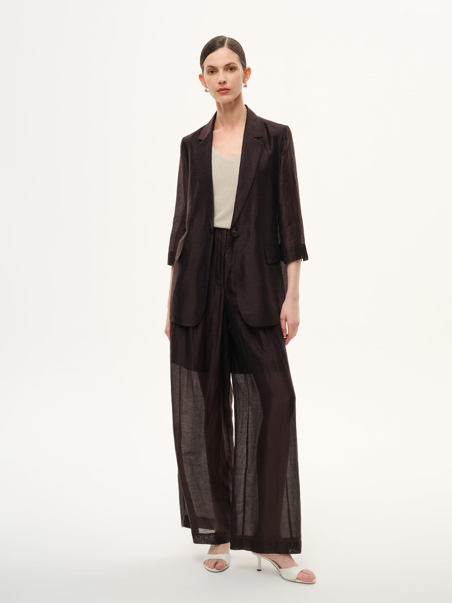 Tencel Linen Blend 3/4 Sleeve Women Blazer
