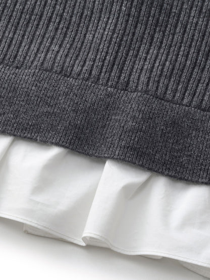 Wool Blend Faux-Layered Women Blouse
