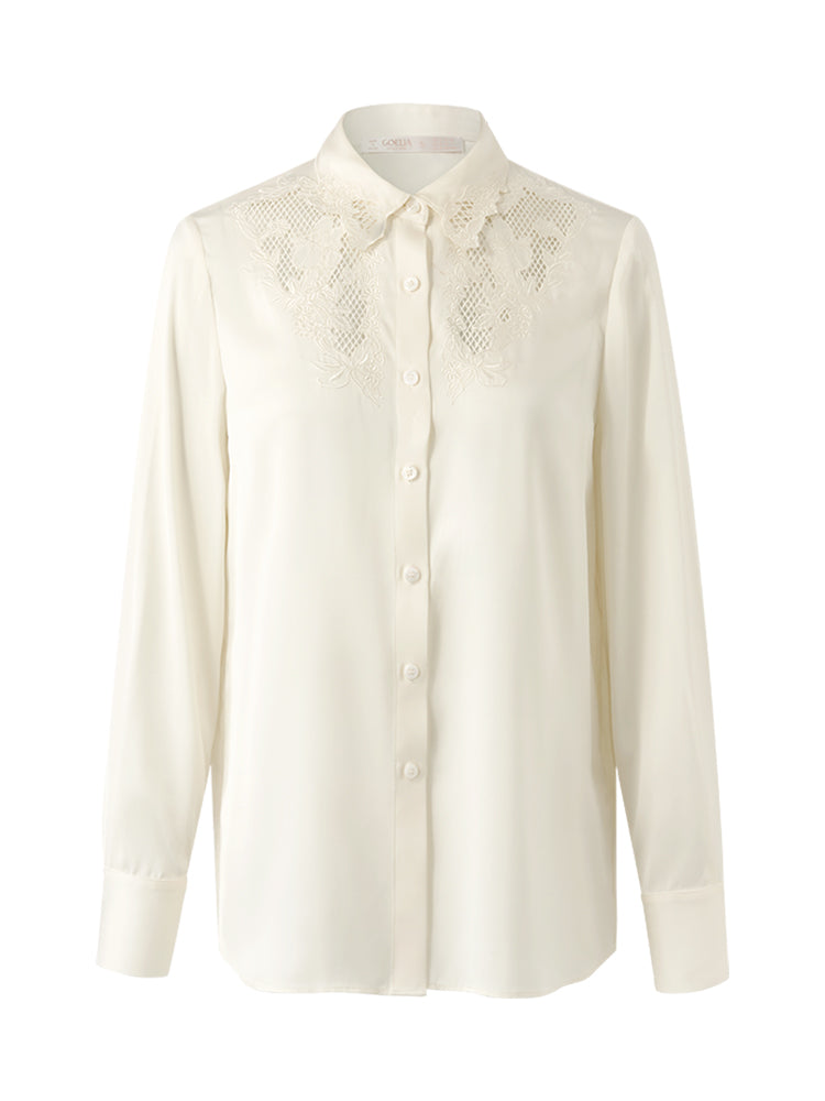 Mulberry Silk Embroidered Openwork Women Shirt