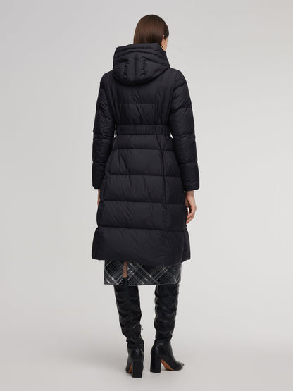 Windproof Hooded Goose Down Coat With Belt