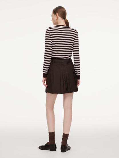 A-Line Pleated Women Skirt With Belt