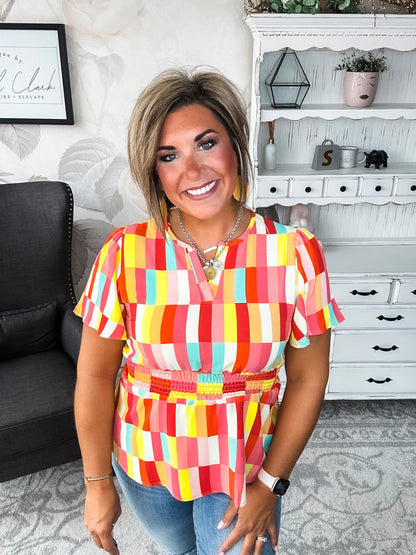 I Will Stay True Blouse - Red, Coral & Yellow