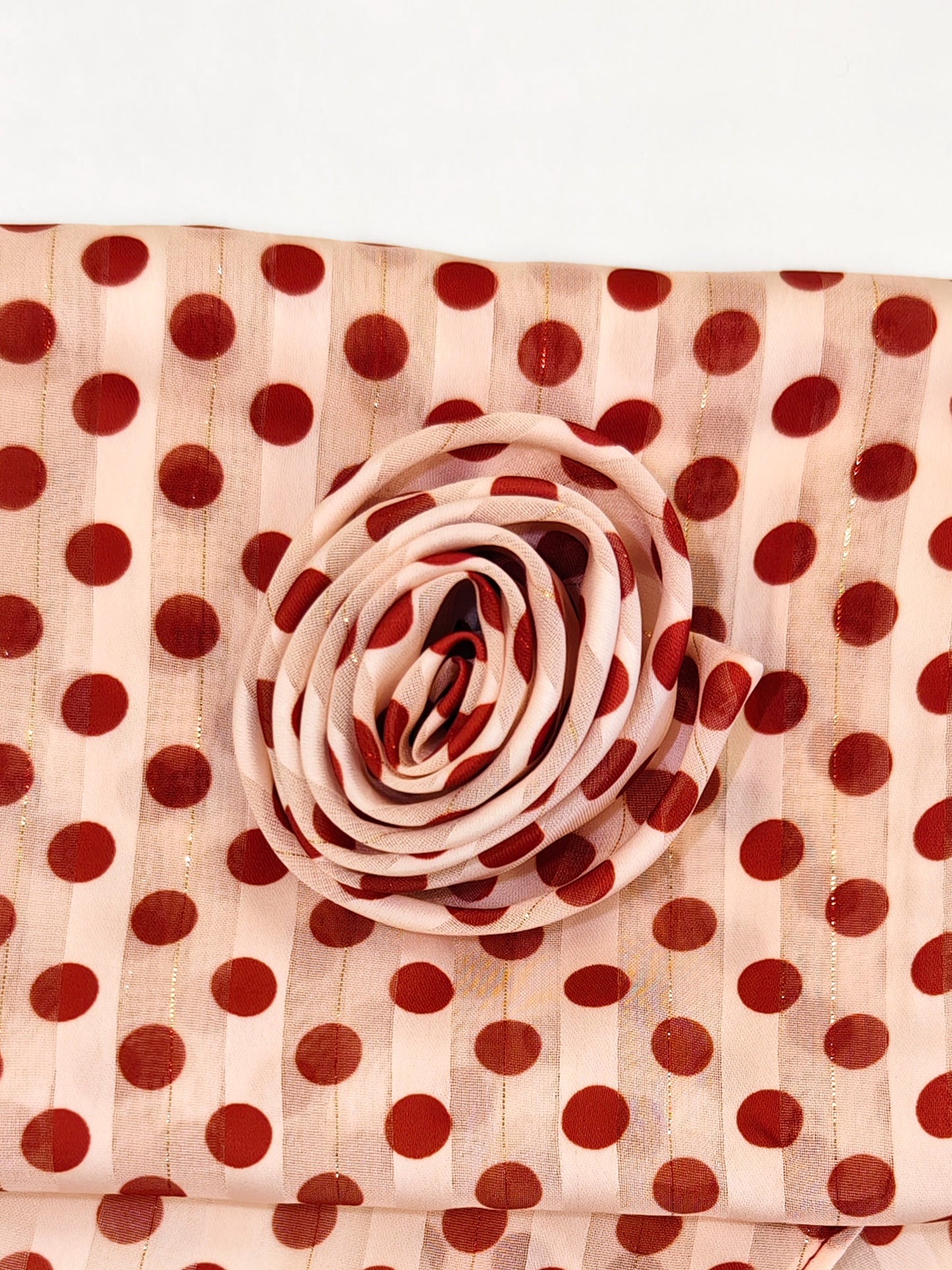 Polka Dots Scarf With Floral Clip