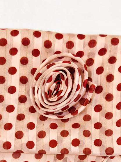 Polka Dots Scarf With Floral Clip