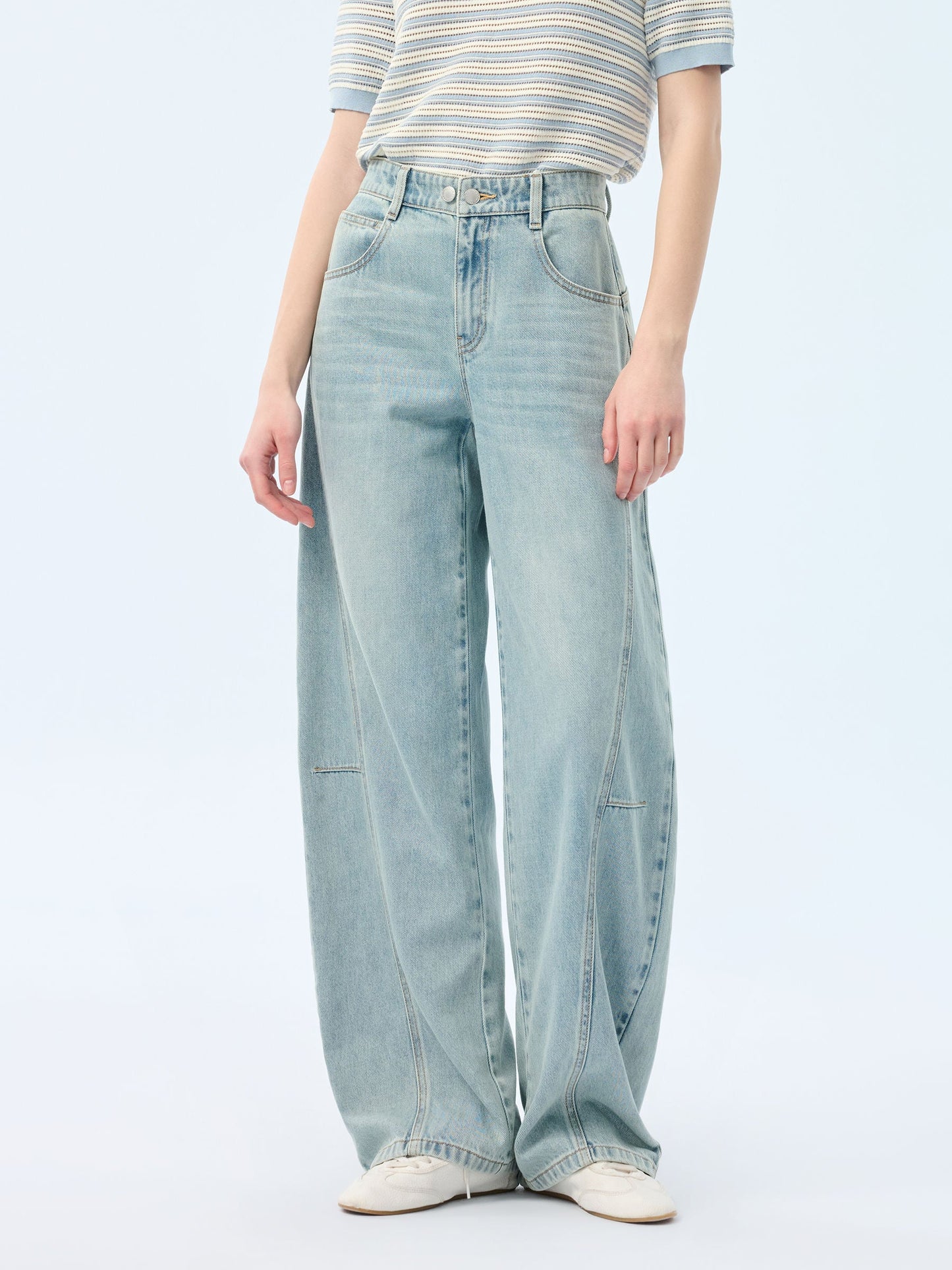 100% Cotton Denim Women Curved Jeans