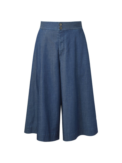 Denim High Waisted Women Wide Leg Cropped Culottes