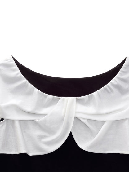 Tencel Blend Patchwork Bow Neck Women Knit Top