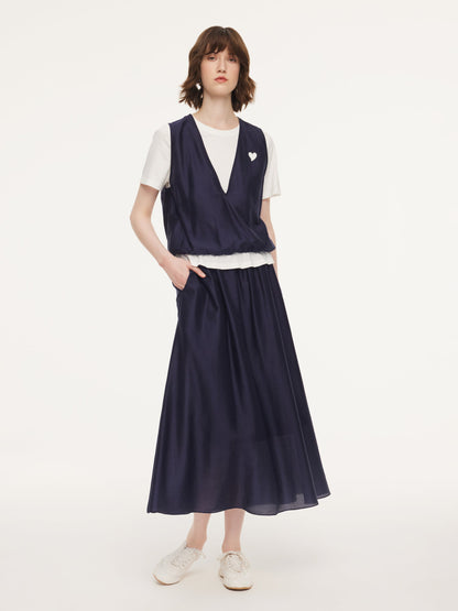 Tencel Blend Mock Layered Top And Skirt Two-Piece Set