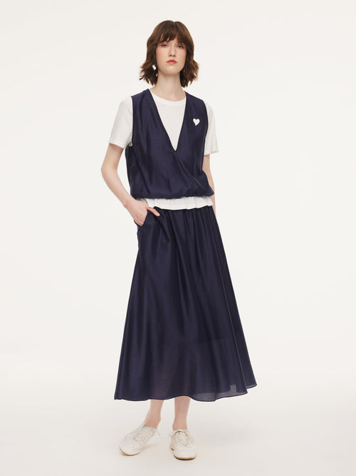 Tencel Blend Mock Layered Top And Skirt Two-Piece Set