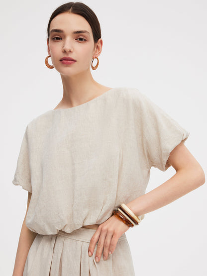 100% Linen Women Bud Sleeve Top