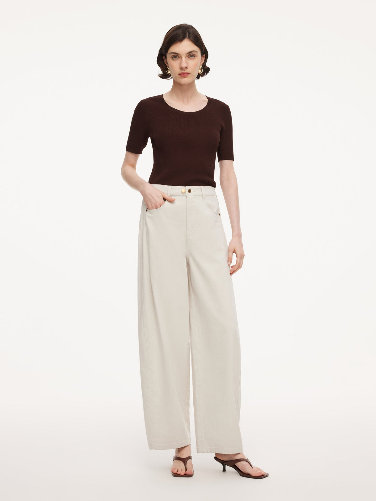 Lyocell Blend Round Neck Women Knit Top With Detachable Sailor Collar