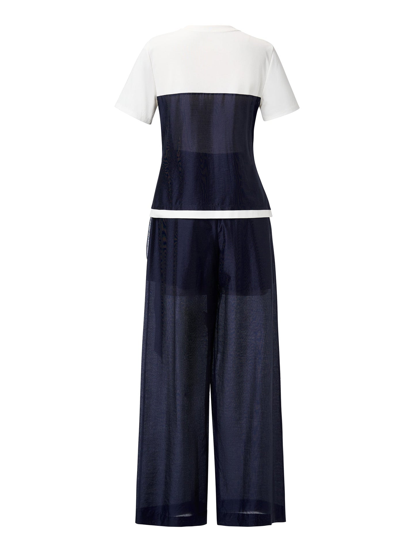Tencel Blend Patchwork Top And Pants Two-Piece Set