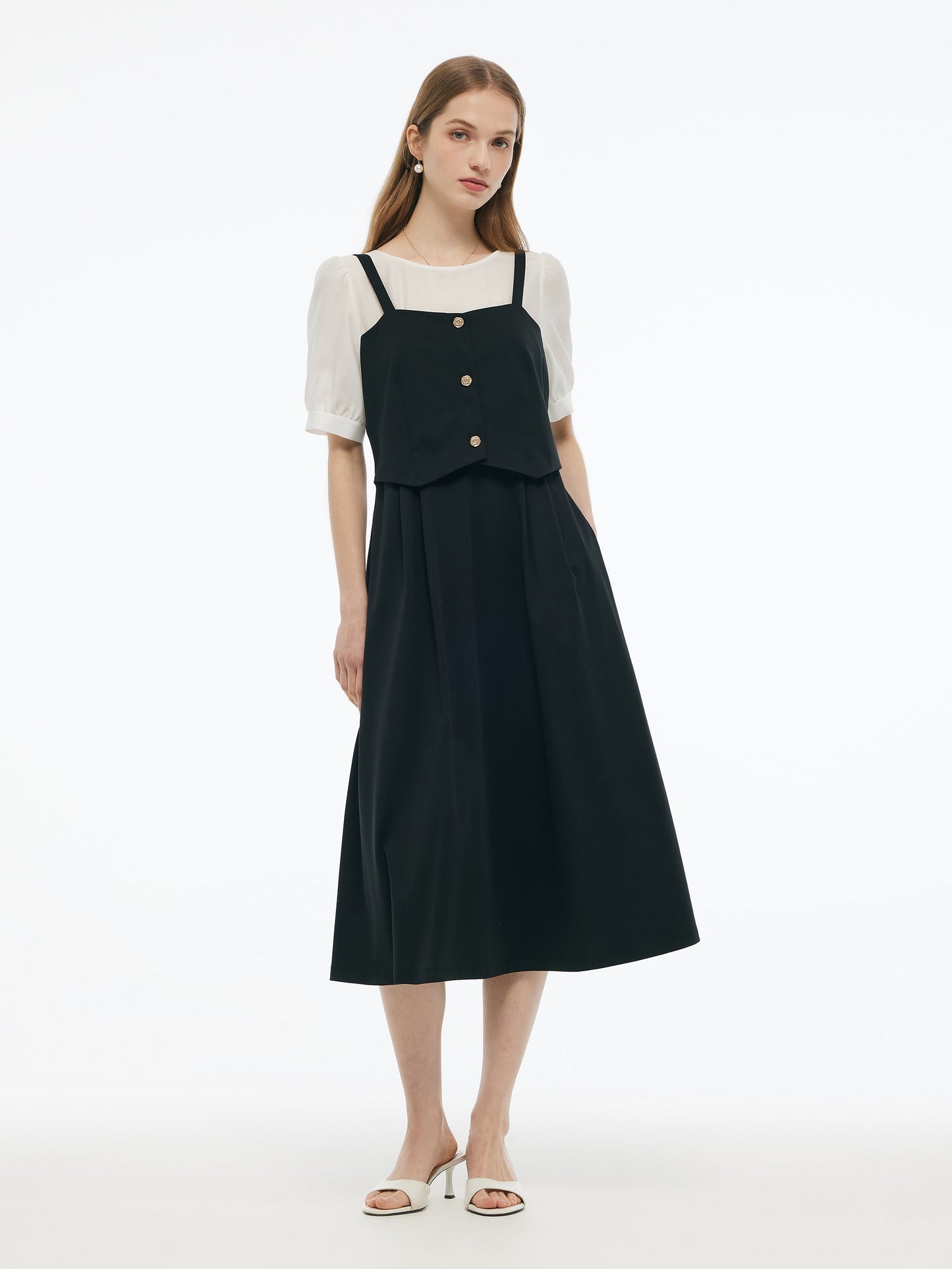 Tencel Blend Mock Layered Women A-Line Maxi Dress