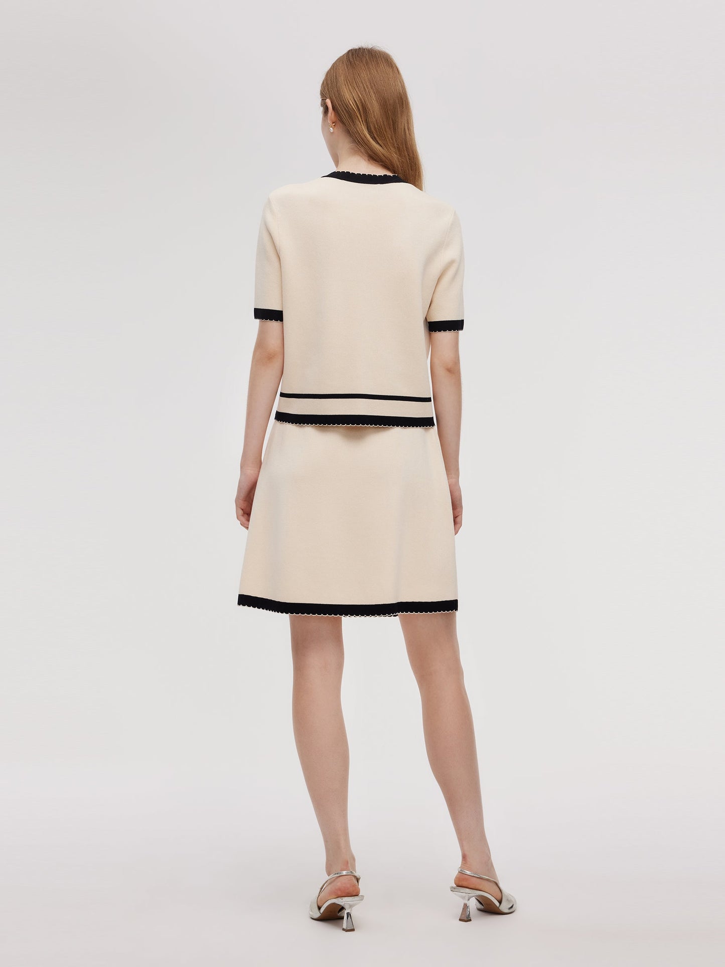 Lyocell Blend Contrast Trim Cardigan And Mini Skirt Two-Piece Set