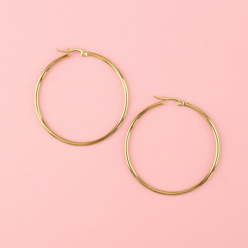 50mm Stainless Steel Hoop Earrings (Gold Plated)