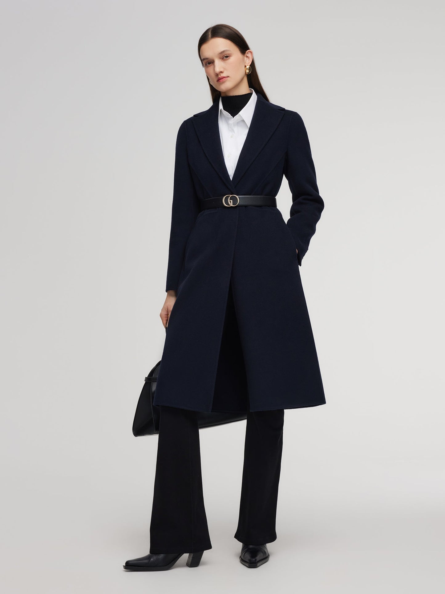 100% Wool Double-Faced Gathered Waist Women Overcoat