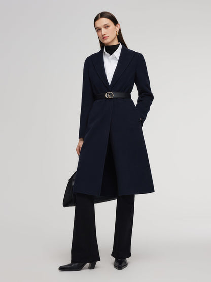 100% Wool Double-Faced Gathered Waist Women Overcoat