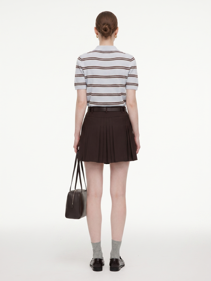 Navy Combo Stripe Women Polo Knit Top