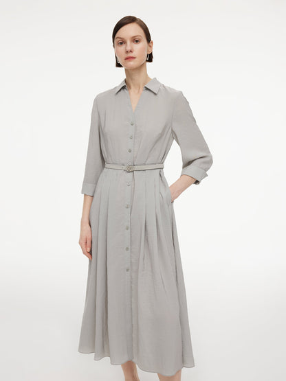 [Preview] Triacetate Blend Women Belted Maxi Shirt Dress