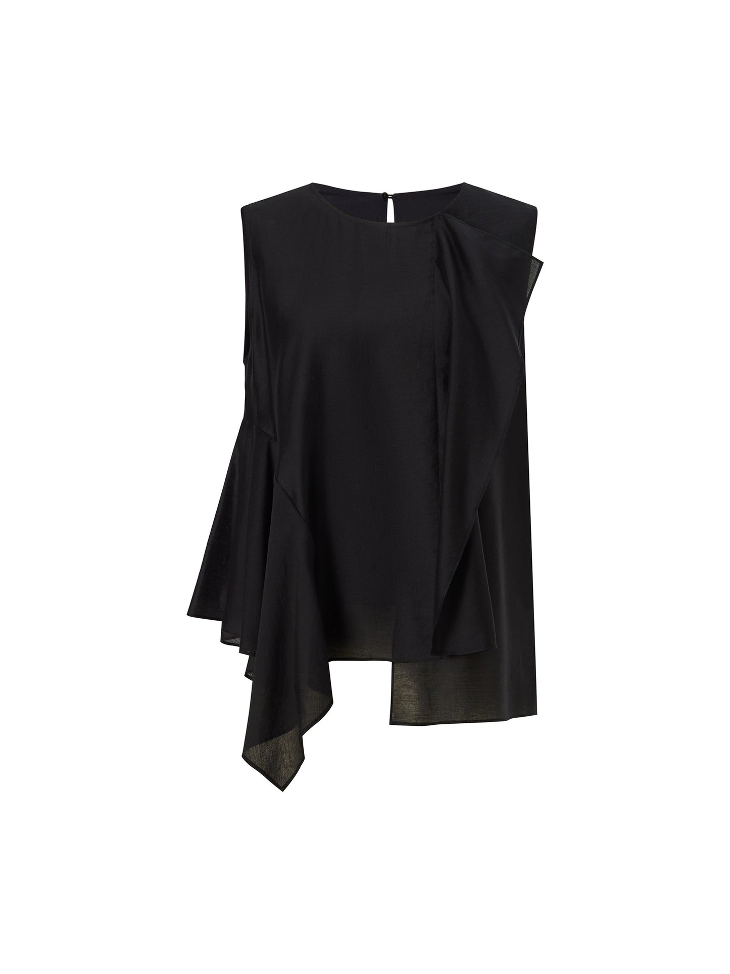 Lyocell Blend Black Ruffle-Detailing Women Tank Top