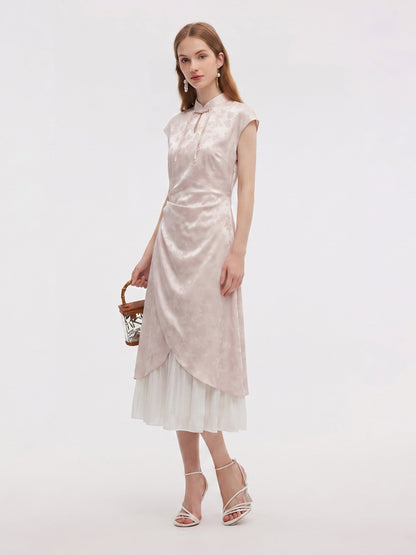 Jacquard Patchwork Women Qipao Maxi Dress
