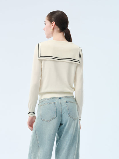 Tencel Blend Sailor Collar Women Knit Top