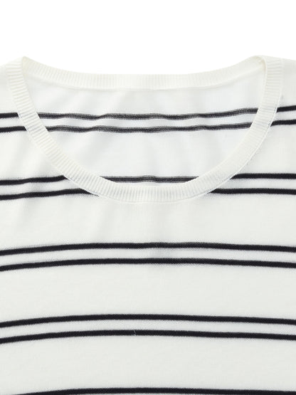 Lyocell Mulberry Silk Blend Stripe Women Knit Top