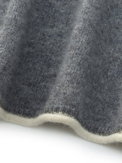 100% Cashmere Seamless Contrast Trim Women Cardigan