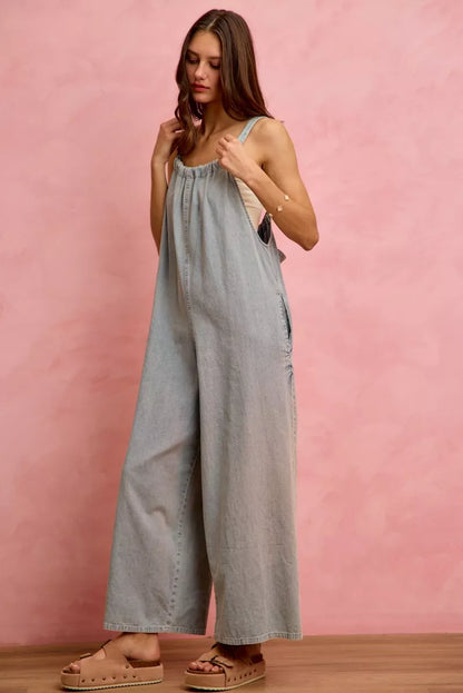 SO ME Wide Leg Lightweight Denim Overalls