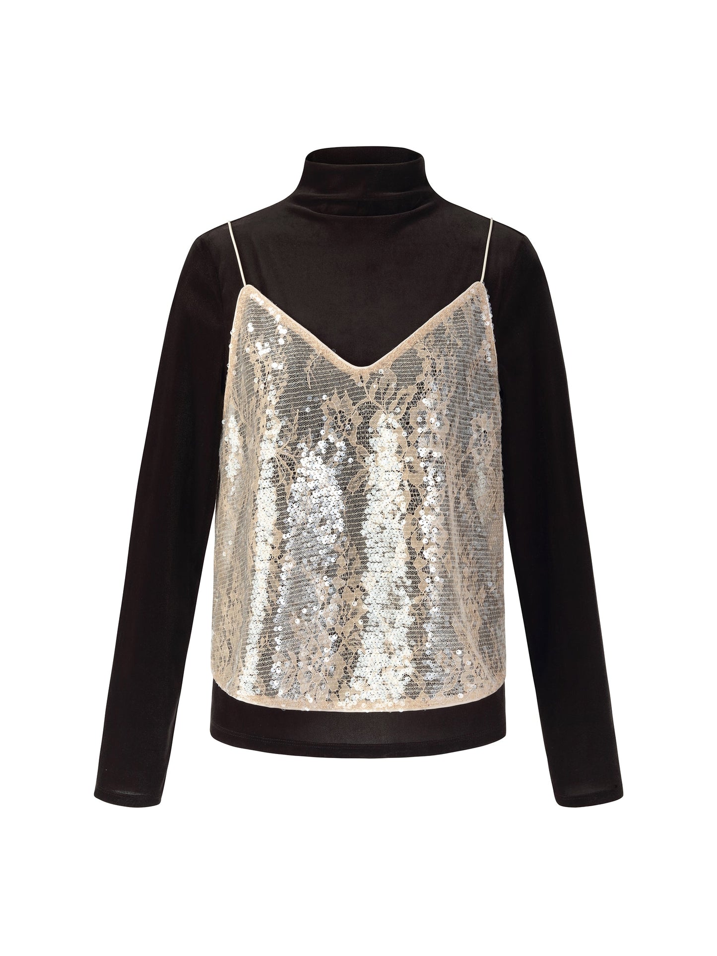 Lace Sequins Camisole And Velvet Knit Top Two-Piece Set