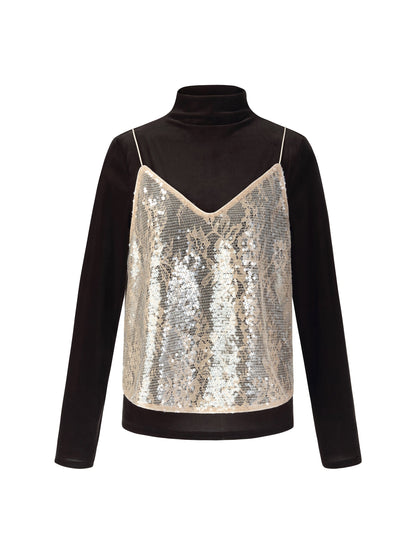 Lace Sequins Camisole And Velvet Knit Top Two-Piece Set