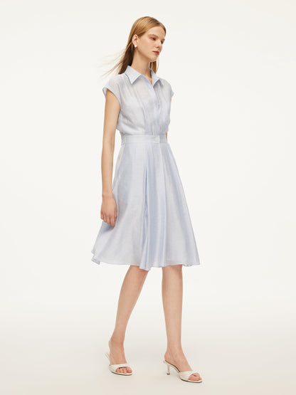 Tencel Acetate Linen Blend Cap Sleeve Women Midi Shirt Dress