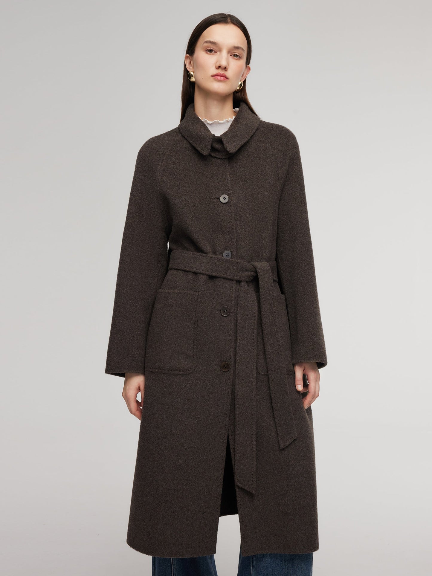 Wool Camel Hair Blend Double-Faced Women Wrap Overcoat