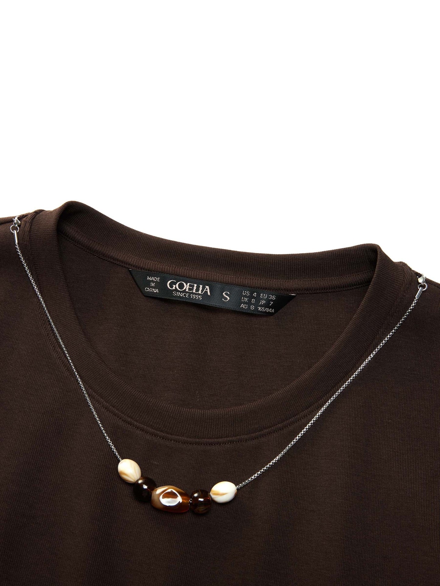Side Twist Women T-Shirt With Detachable Beaded Necklace