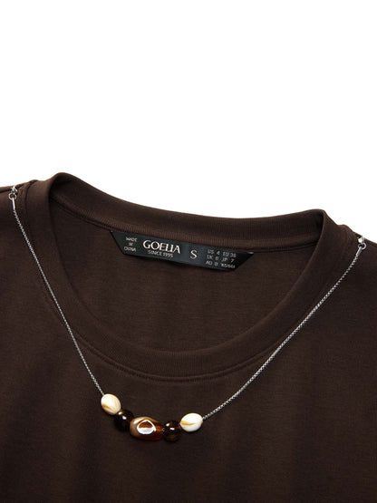 Side Twist Women T-Shirt With Detachable Beaded Necklace