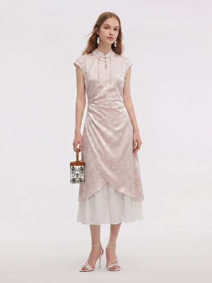 Jacquard Patchwork Women Qipao Maxi Dress