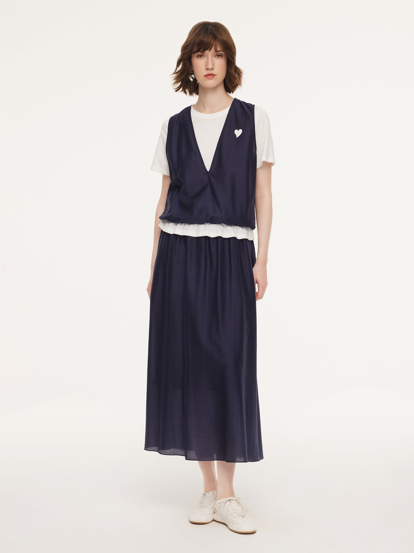 Tencel Blend Mock Layered Top And Skirt Two-Piece Set