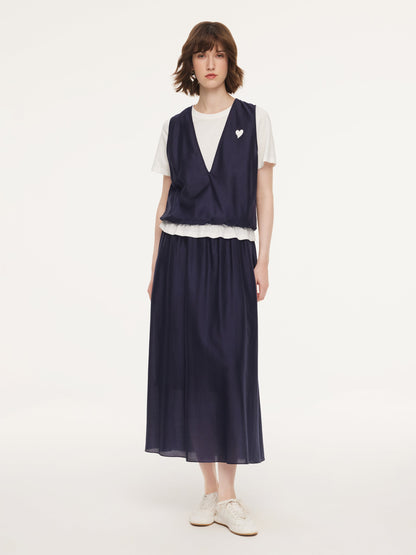 Tencel Blend Mock Layered Top And Skirt Two-Piece Set