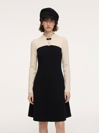 Lyocell Wool Blend Women Knit Qipao Midi Dress