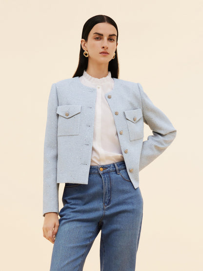 Acetate Blend Sequins Women Crop Jacket