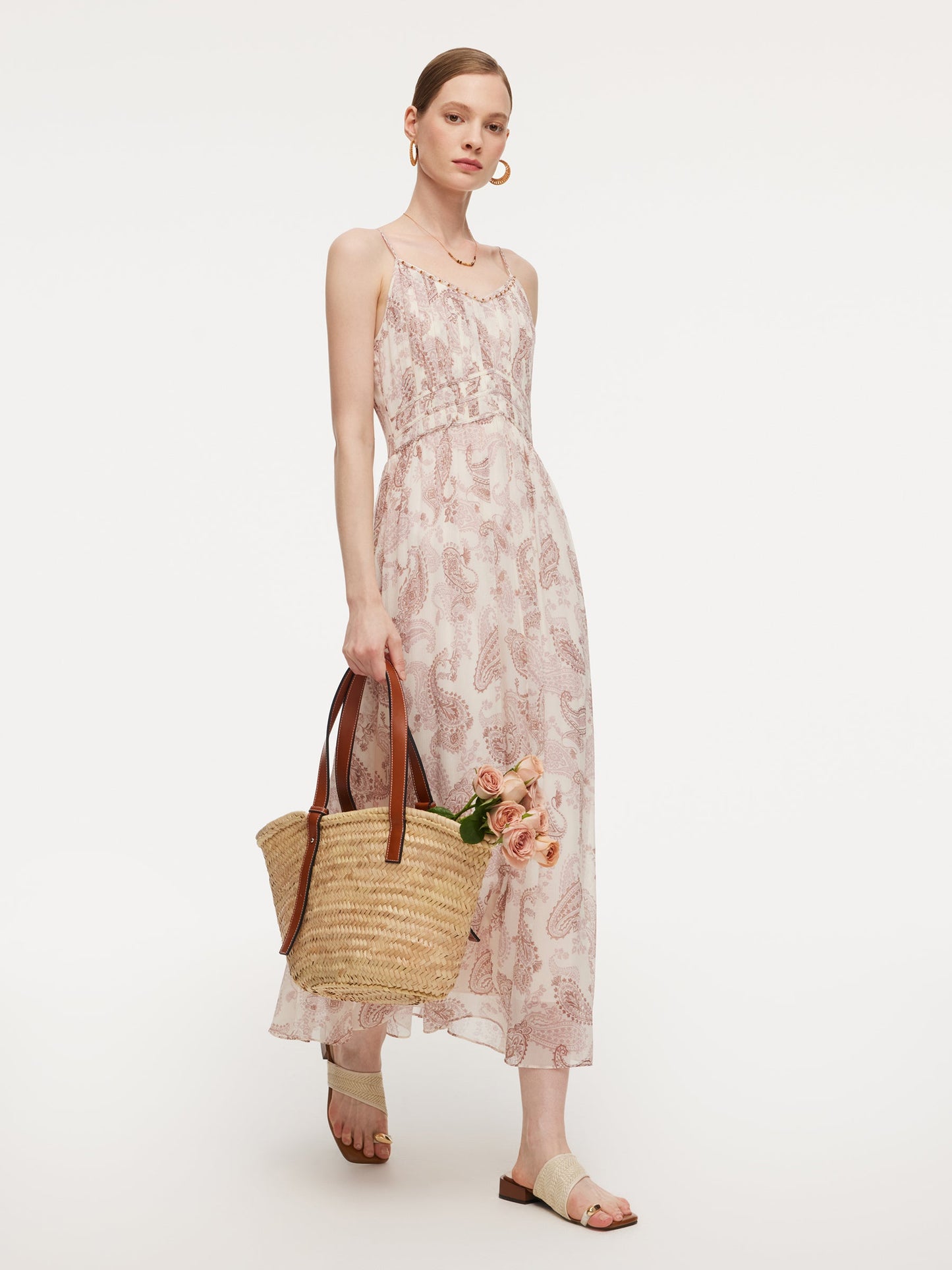 10MM Mulberry Silk Paisley Print Women Strap Maxi Dress