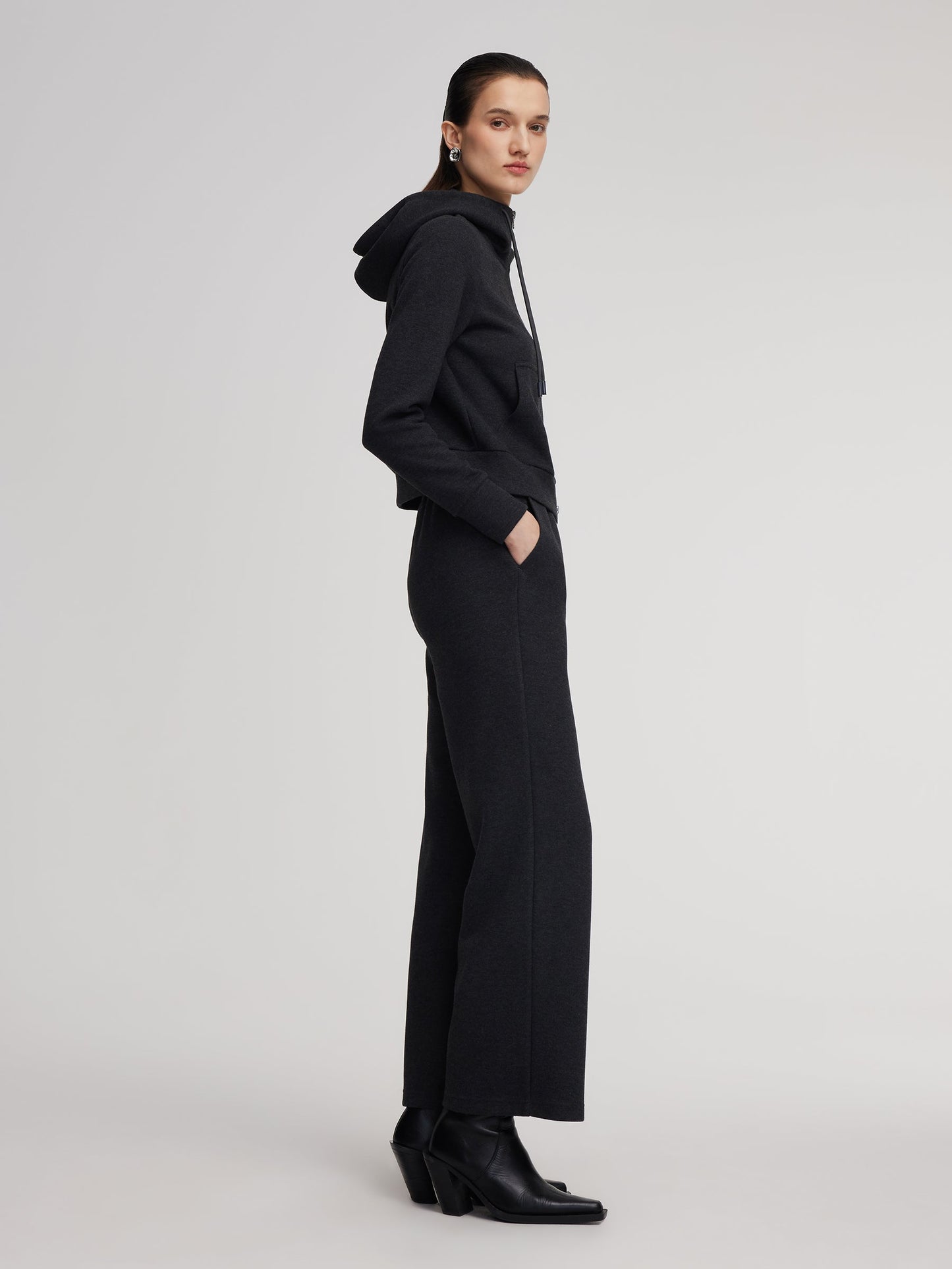 Drawstring Hooded Zip-Up Jacket And Pants Two-Piece Set